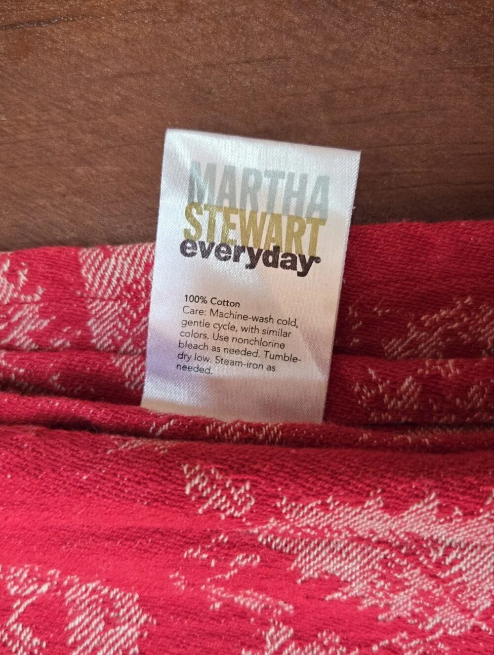 Martha Stewart Red Cotton Blanket With Leaves, Holiday Throw